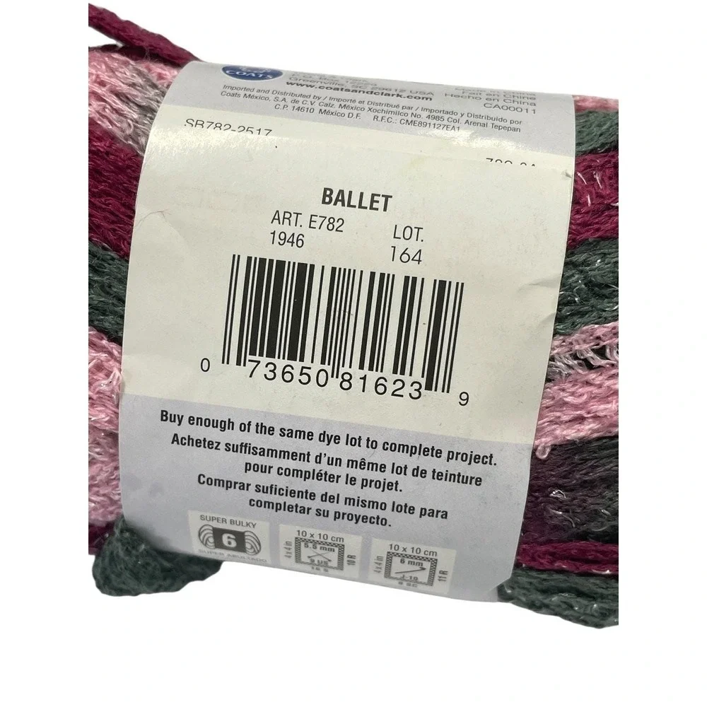 Coats & Clark Rumba Yarn Super Bulky 6‎ Ballet Pink Green Metallic 1 Ball